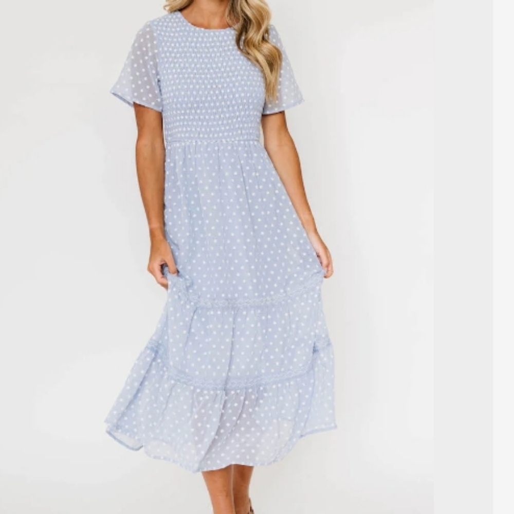 Elegant Blue Polka Dot Dress